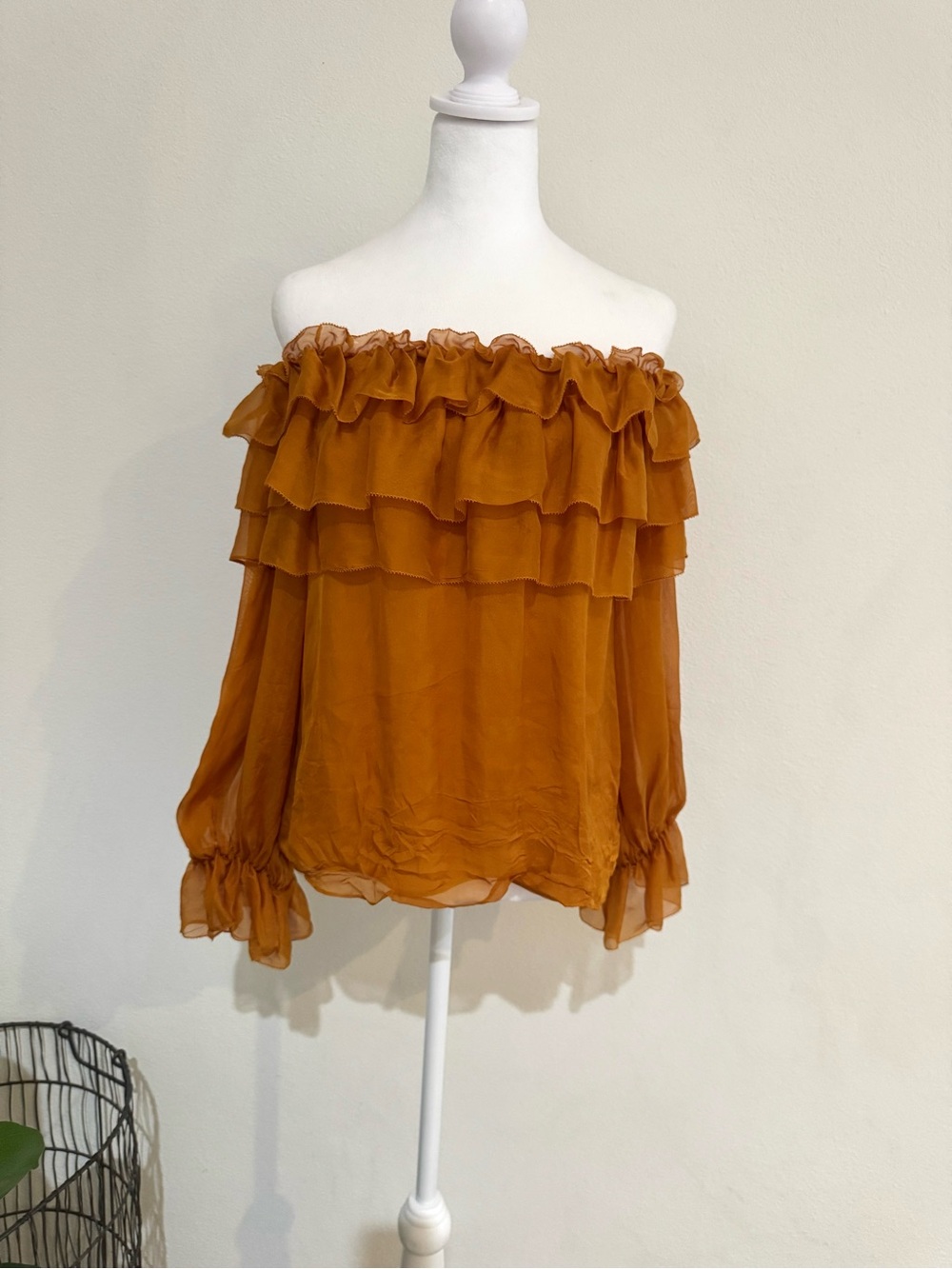 Alice + Olivia Off-Shoulder Ruffle Blouse - Rust Orange